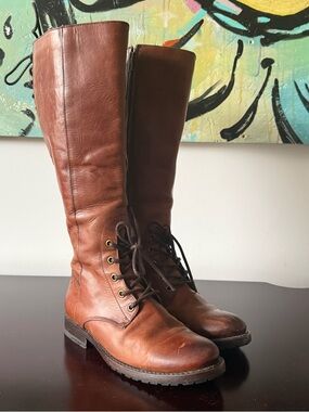 Frye - Women’s Tall Lace Up Leather Natalie Boot Combat Riding Boot - Brown US 7